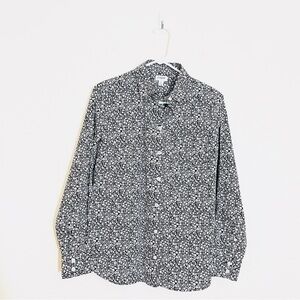 J. Crew Floral Print Long Sleeve Button Down Shirt Small Black/White Pocket